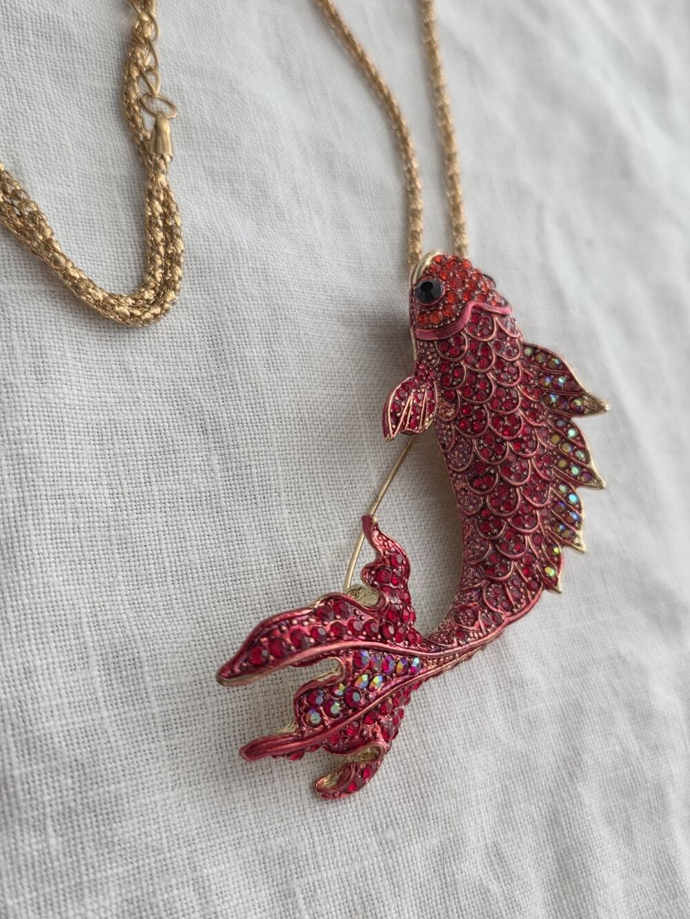 Betsey Johnson Rhinestone Fish Necklace Koi NEW